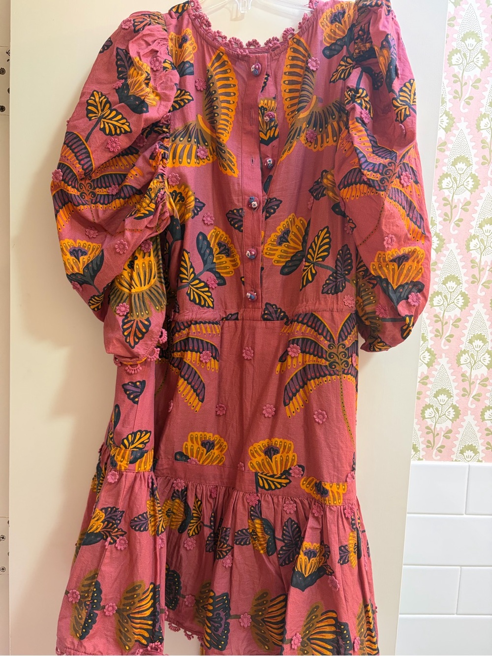 FARM Rio Rose-Pink Floral Puff-Sleeve Mini Dress - Picture 2 of 3